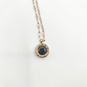 Roman Numeral Clock Small Circle Pendant Necklace Gold Plated New